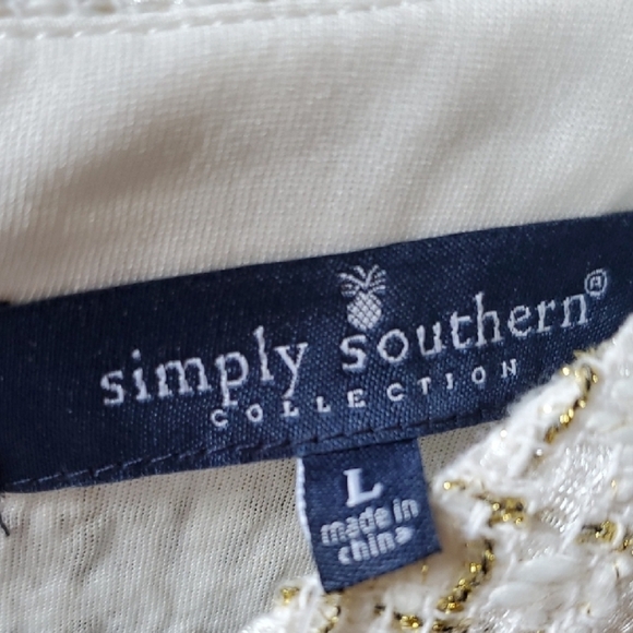 Simply Southern Scalloped Cream Tweed With Puffy Sleeves NWT LARGE - Picture 2 of 13